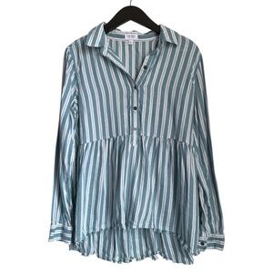 True Craft Women's Top Sz Medium Green White Stripes Tunic Shirt  Tag Size: Medi
